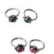 Oxidized German Silver Flower Toe Rings with Stones (2 Pairs)