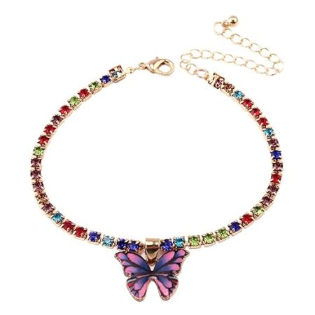 Multicolor Crystal Butterfly Designed Charm Anklet For Women and Girls