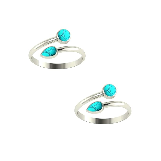 925 Sterling Silver CZ Turquoise Adjustable Toe Rings for Women