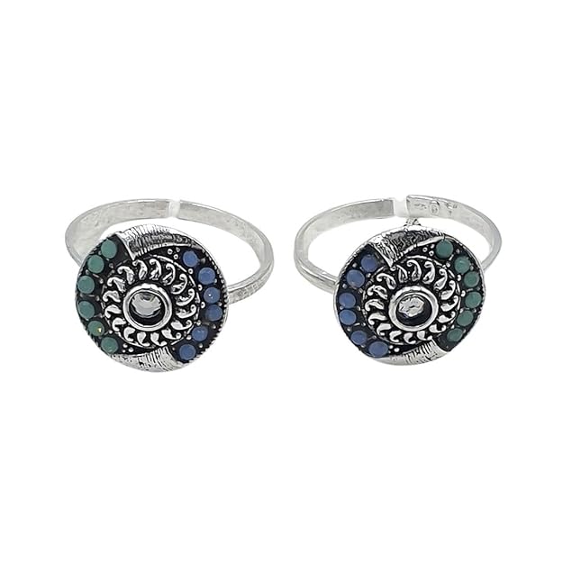 Antique Oval CZ Toe Rings – Pure Silver (Pack of 2)