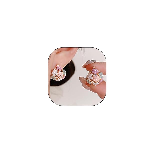 Dainty Flower Hoop Earrings Cute Colorful Pearl Rhinestone Floral