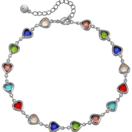 Silver Adjustable Multicolor Crystal Anklet for Women & Girls