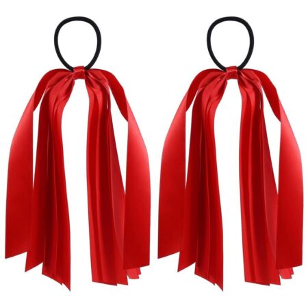 Red Ribbon Hair Ties – Long Tassel Ponytail Holders (Set of 2)