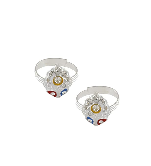 Silver Tone Studded Stone Trendy Bichudi Toe Ring