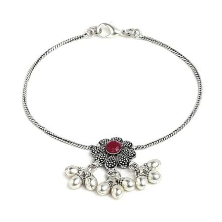 Silver-plated Anklets Paayal Kaṇukkāl with flower fligrees