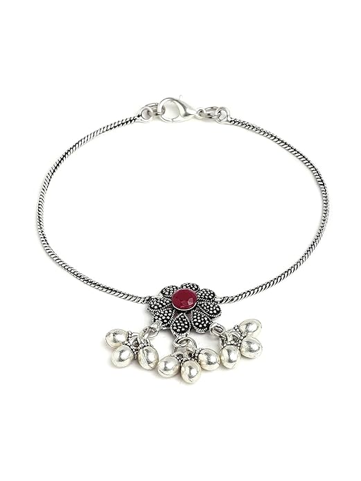 Silver-plated Anklets Paayal Kaṇukkāl with flower fligrees