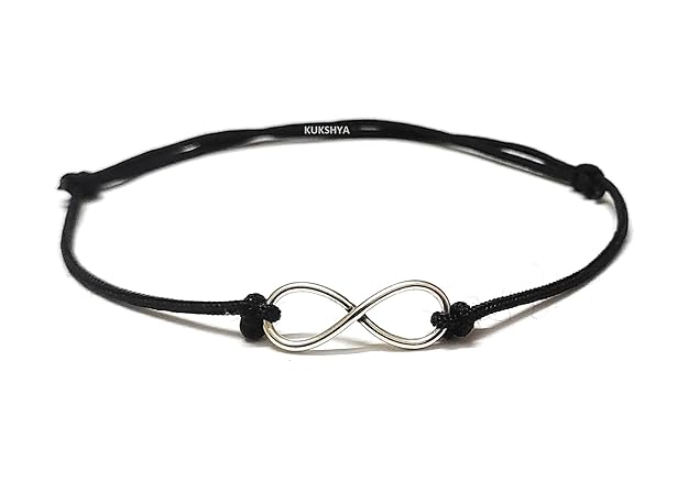 925 Sterling Silver INFINITY Charm Black Thread Anklet Adjustable