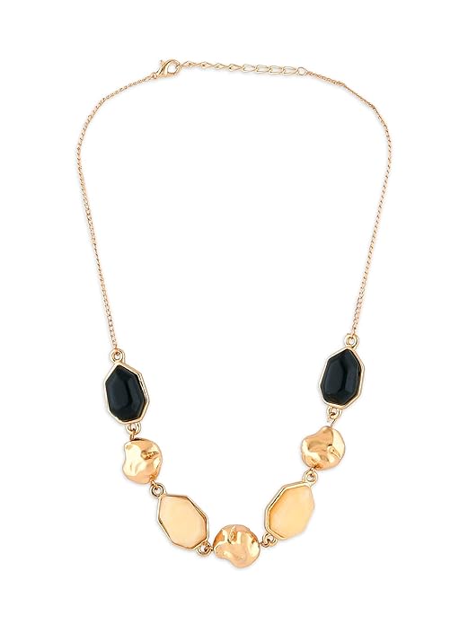 Black & Cream Stones Embellished Contemporary Necklace