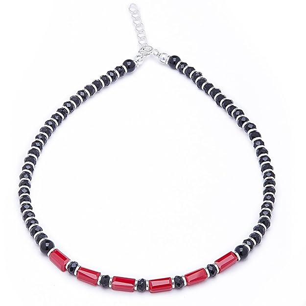 925 Sterling Silver Red & Black Rhodium Beaded Adjustable Anklet