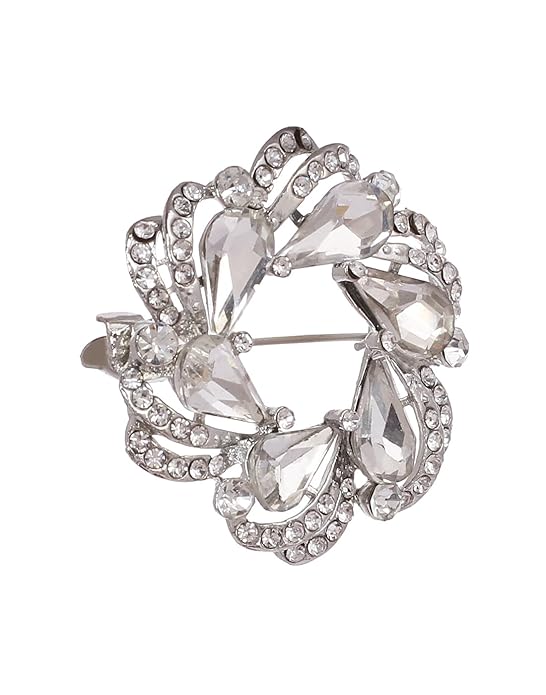 Silver Crystal White Stone Round Blazer Pins Badge Lapel Pin Brooches Brooch For Men