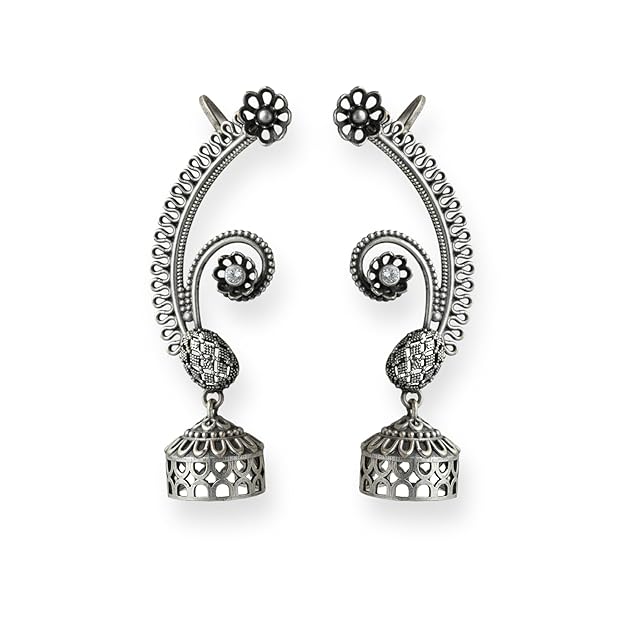 Silver Replica Jhumki Earcuffs Earrings For Women & Girls