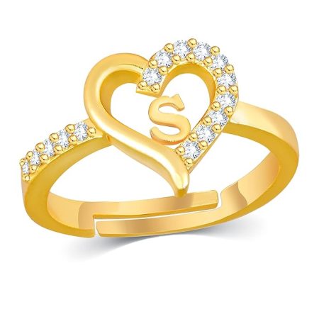 Initial Letter S ring for Girls stylish design gold plated ring