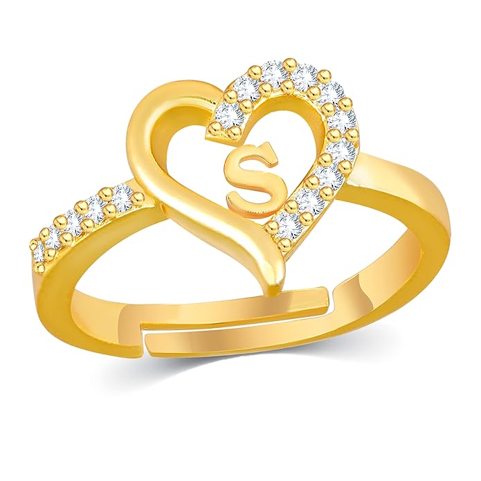 Initial Letter S ring for Girls stylish design gold plated ring