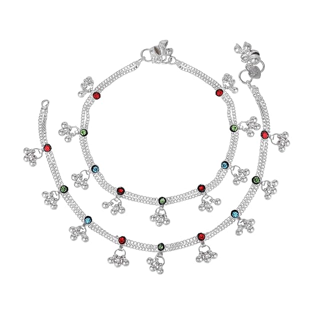 Rhodium Plated Colorful Crystal Charm Anklet for Women