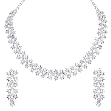 White Stones/AD Diamond Necklace with Earrings - Jewellery