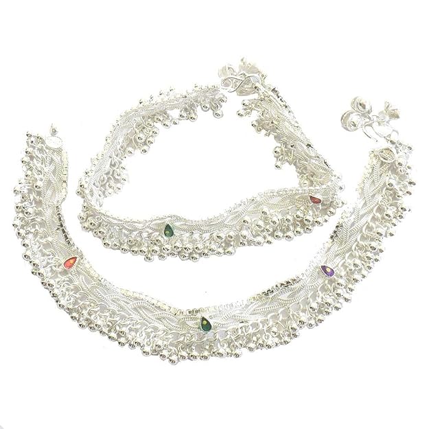 Beads Studded Silver Anklet for Women/Girls