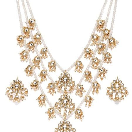 Ethnic Kundan & Pearls Multi Layers Bridal Necklace Set