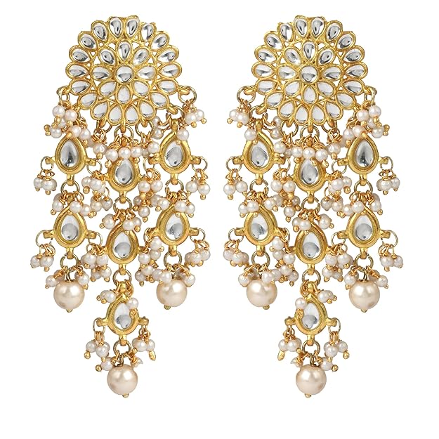 Womens Gold Plated Kundan Tassel Earrings