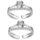 White Rhodium Plated Brass and Cz Stones Studded Adjustable Toe Ring for Women