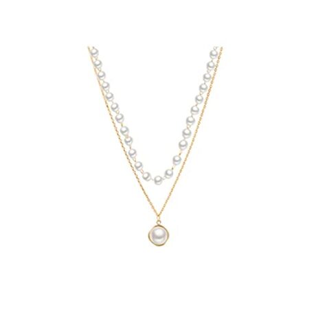 Vembley Charming Gold Plated Pearl Double Layered Pendant Necklace for Women and Girls