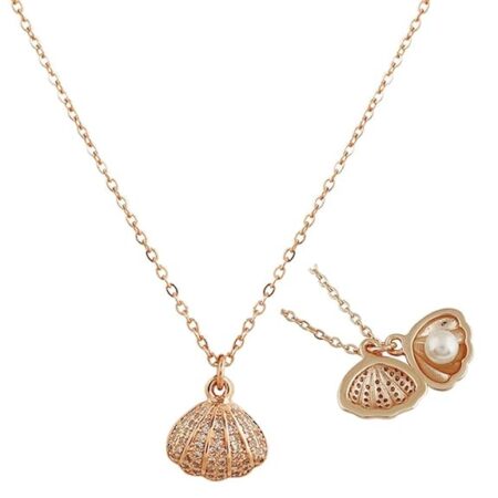 Pendant For Girls Women Ladies girlfriend Wife Moti Shell Pearl Necklace locket long chain Rose gold Shell Necklace diamond ad cz Pendants chains western Valentine gifts Birthday lovers -356