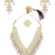 Green Pink Stones & Cluster Beads Kundan Necklace Earring & Ring Set For Women-ZPFK15357
