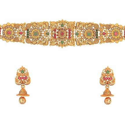 Yellow Chimes Traditional Jewellery Set for Women Ethnic Temple Jewellery Set Gold Plated Jewelry Set Traditional Long Haram Necklace Set for Women and Girls (Model-1)