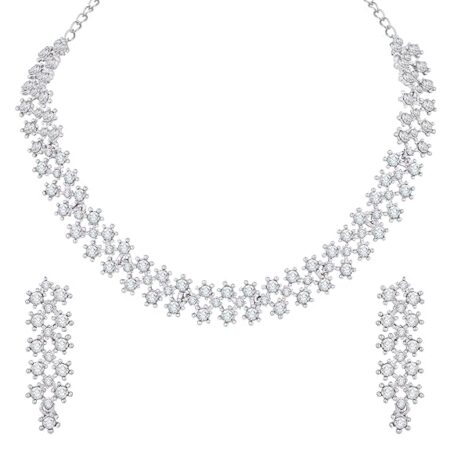 Atasi International White Stones/AD Diamond Necklace with Earrings - Jewellery Set for Women, Girls Best Suits for Party, Wedding and Festive Occasions