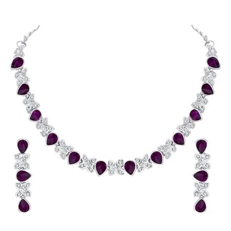 Princess Style AD Crystals/Stones Necklace with Earrings Jewellery Set for Women/Girls - Wedding Jewelry/Party & Festival Accessories