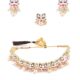 Blue & Pink Meenakari Lotus Design Choker Necklace Earring & Ring Set For Women-ZPFK14435