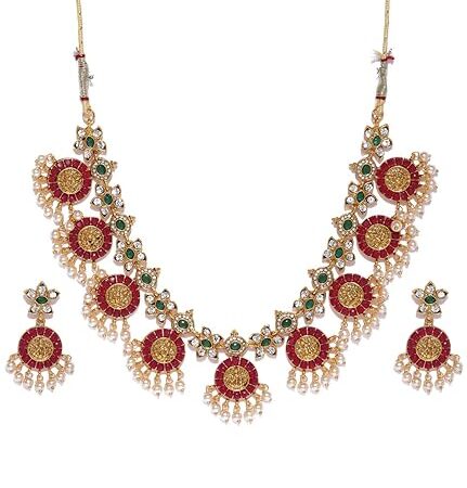 Gold Tone Traditional Temple Choker Necklace Set For Women-ZPFK8983